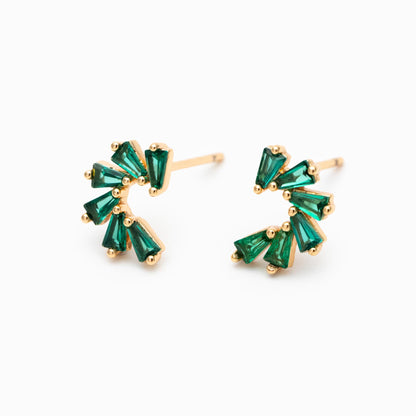 4pcs CZ Pave Flower Ear Posts 10x7mm, Gold plated Brass, Dainty Circle Stud Earrings, Clear /Green (#GB-3369-E)