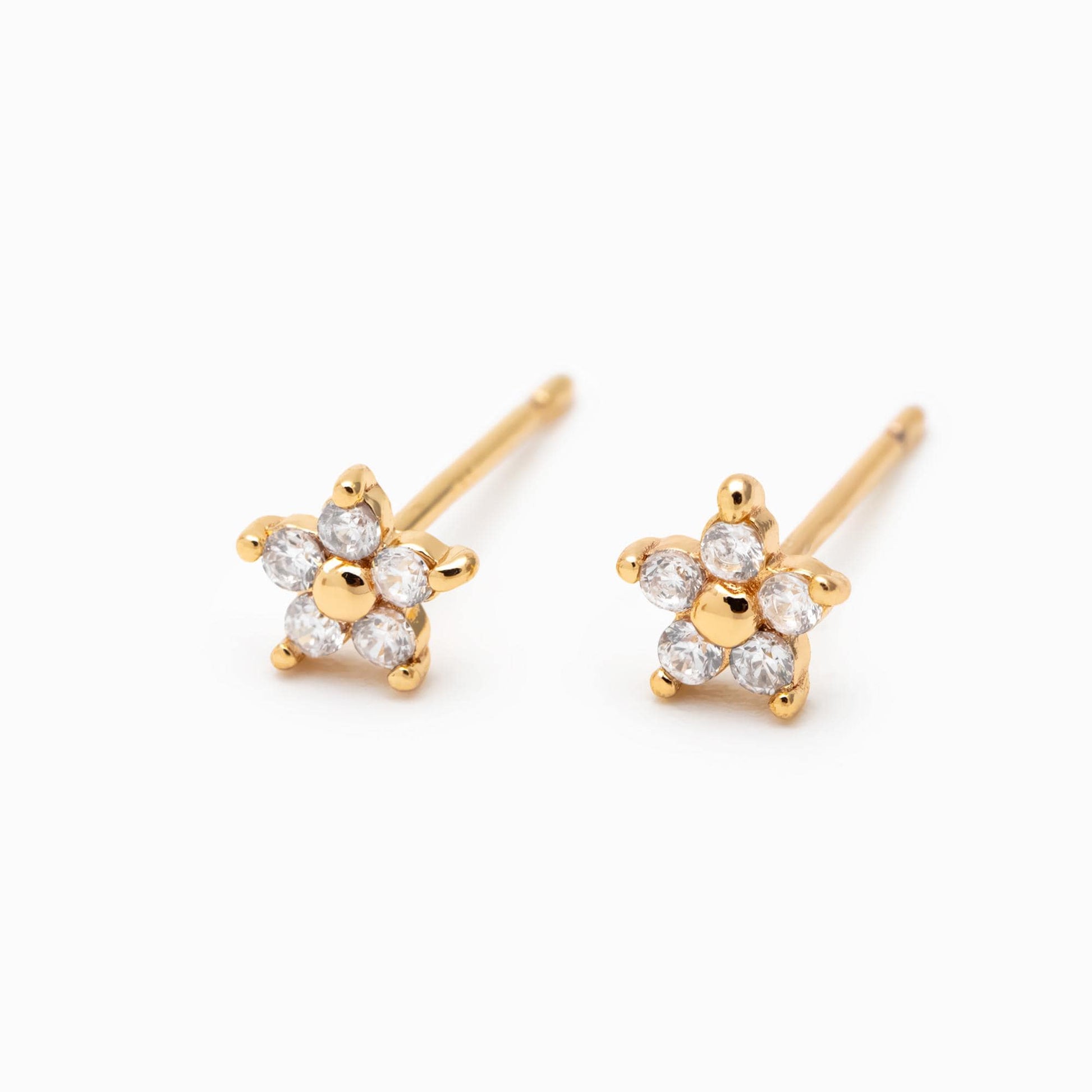 10pcs Gold Flower Stud Earring, Dainty Floral Ear Posts 5mm, CZ pave Tiny Earring Studs (GB-3395-A)