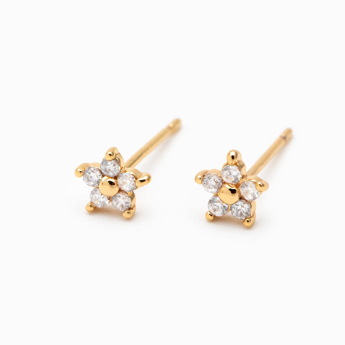 10pcs Gold Flower Stud Earring, Dainty Floral Ear Posts 5mm, CZ pave Tiny Earring Studs (GB-3395-A)