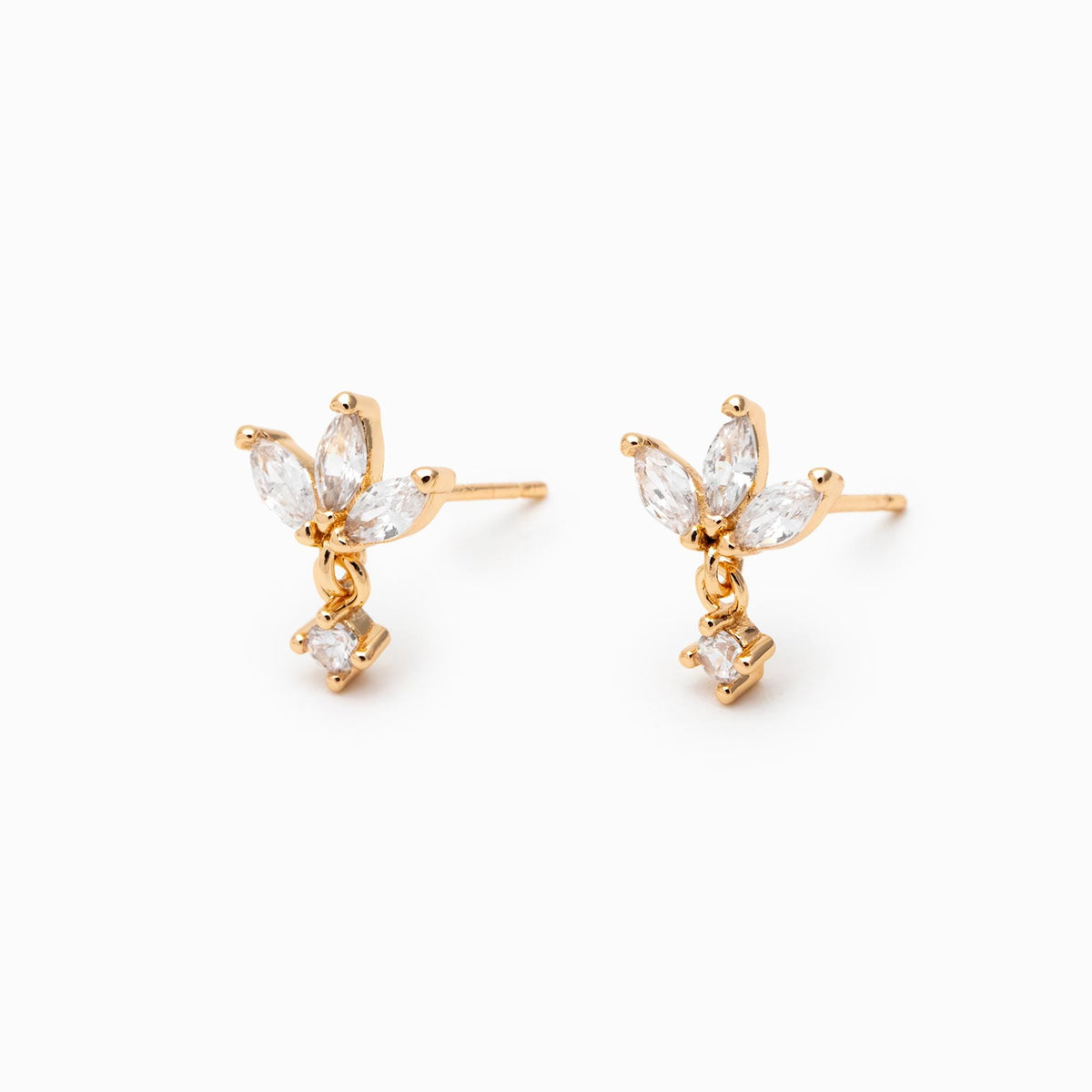 10pcs CZ Pave Gold/ Silver Leaf Earring Posts, Flower Earring, Gold/ Rhodium Plated Brass, Jewelry Supplies (GB-3395-G)