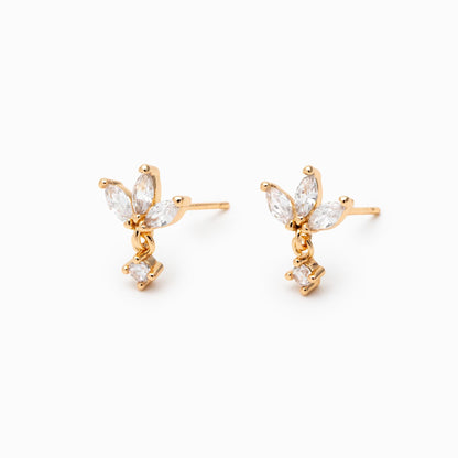 10pcs CZ Pave Gold/ Silver Leaf Earring Posts, Flower Earring, Gold/ Rhodium Plated Brass, Jewelry Supplies (GB-3395-G)