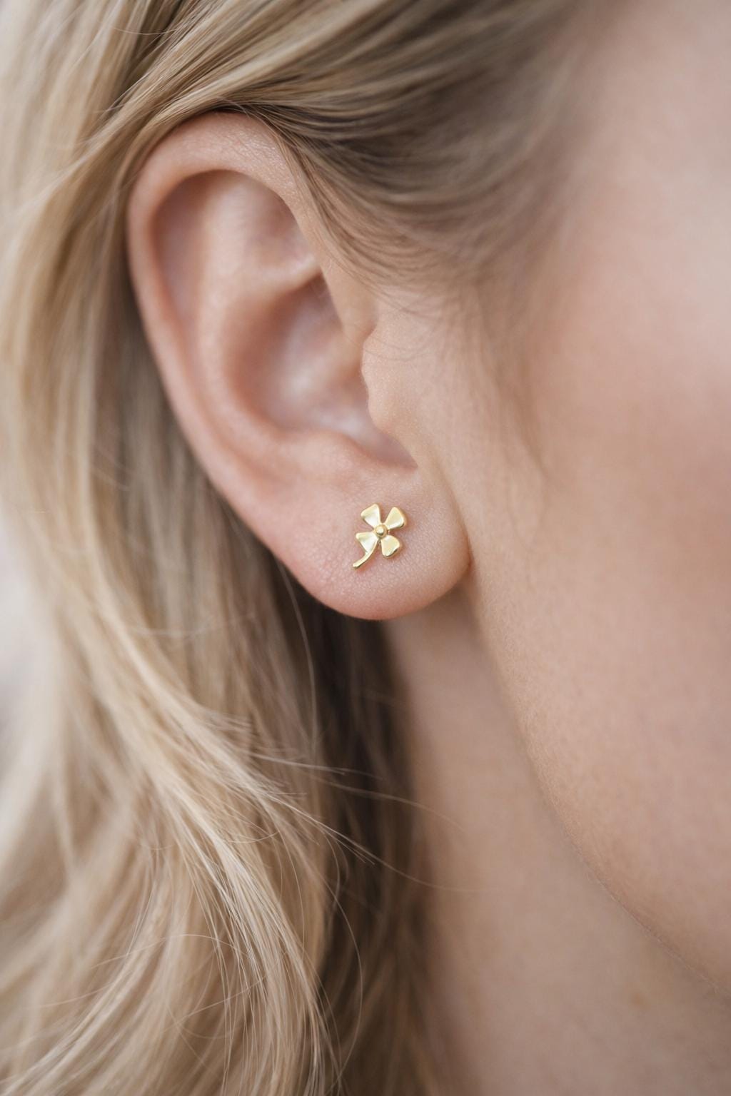 10pcs Gold/ Silver Tone Clover Earrings, Dainty Flower Stud Earrings (GB-4731)