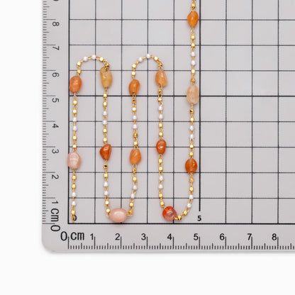 Gemstone Beaded Chain, 18K Gold plated Brass, Faux Pearl Bead Chain Wholesale (#LK-625)/ 1 Meter=3.3ft