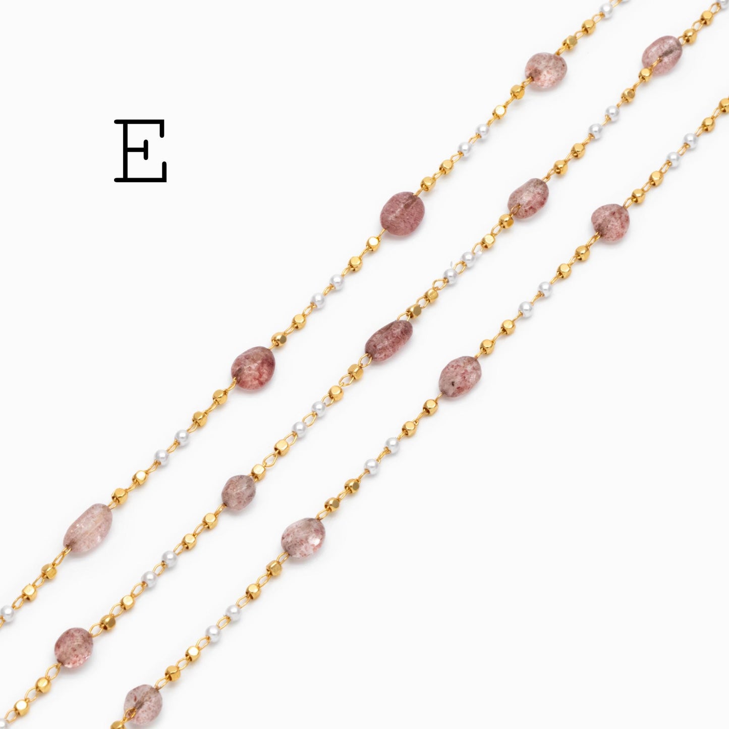Gemstone Beaded Chain, 18K Gold plated Brass, Faux Pearl Bead Chain Wholesale (#LK-625)/ 1 Meter=3.3ft