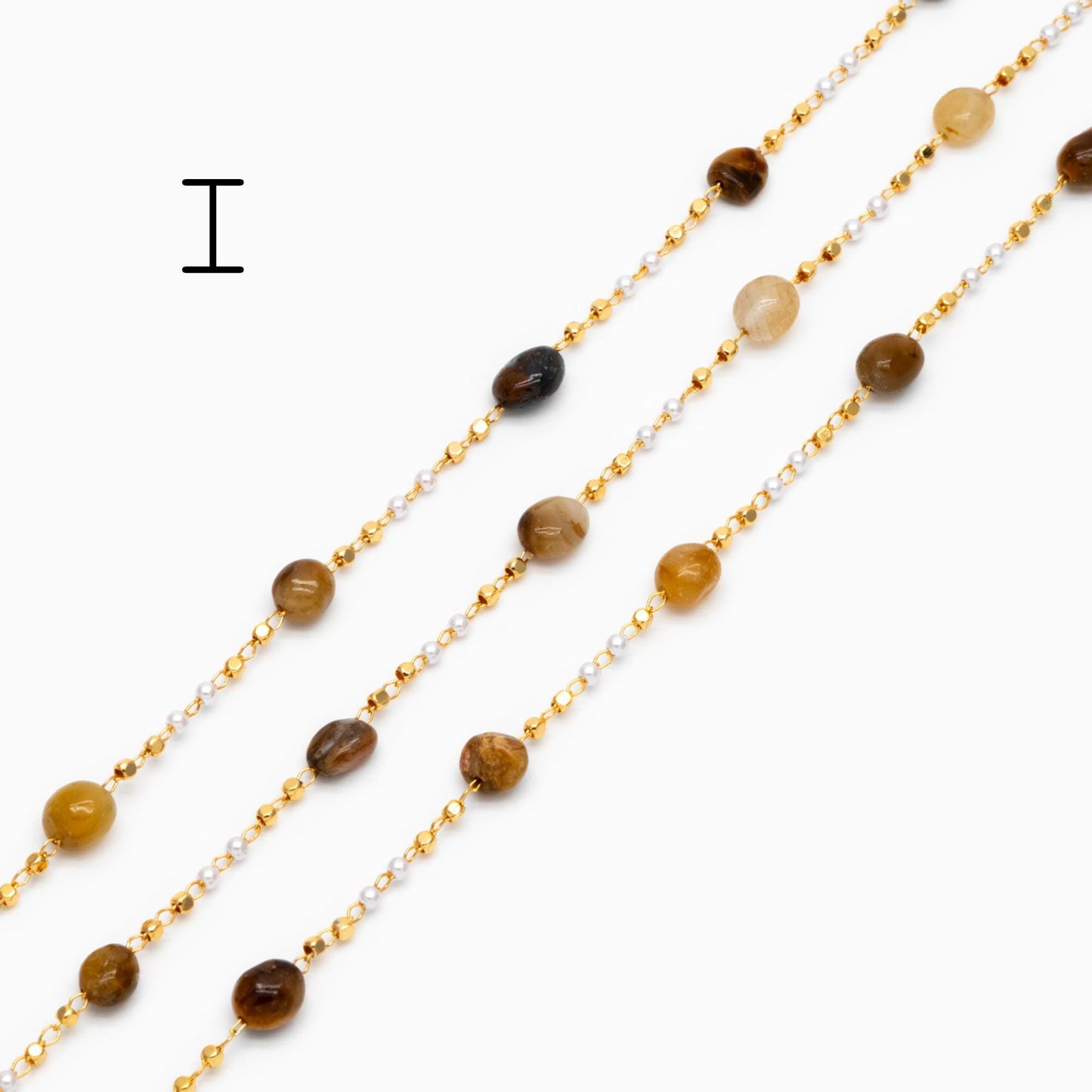 Gemstone Beaded Chain, 18K Gold plated Brass, Faux Pearl Bead Chain Wholesale (#LK-625)/ 1 Meter=3.3ft