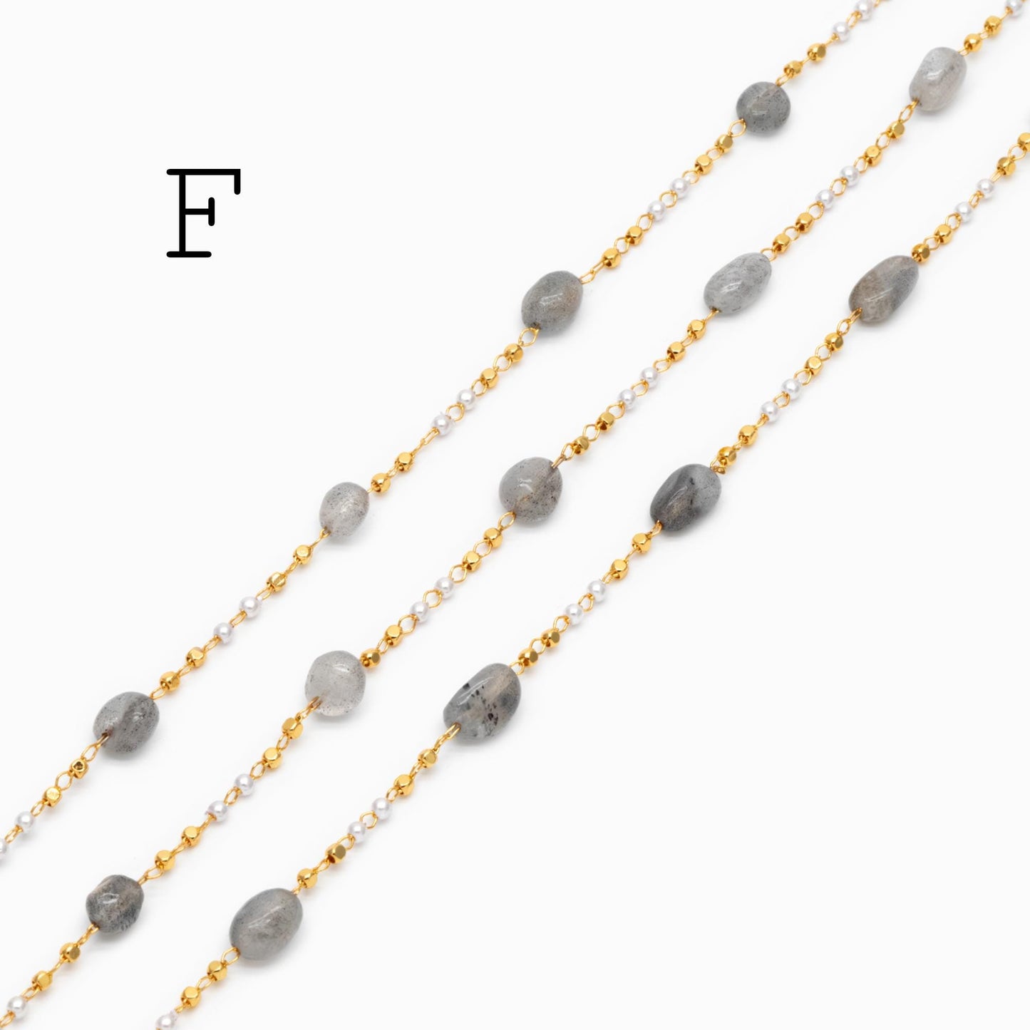 Gemstone Beaded Chain, 18K Gold plated Brass, Faux Pearl Bead Chain Wholesale (#LK-625)/ 1 Meter=3.3ft