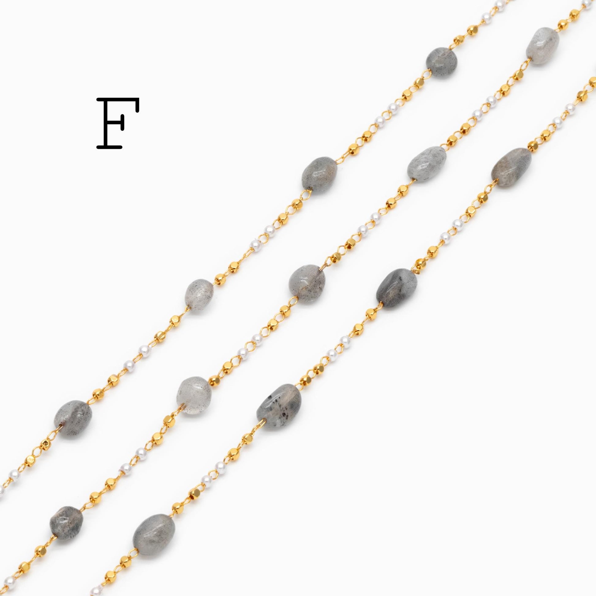 Gemstone Beaded Chain, 18K Gold plated Brass, Faux Pearl Bead Chain Wholesale (#LK-625)/ 1 Meter=3.3ft