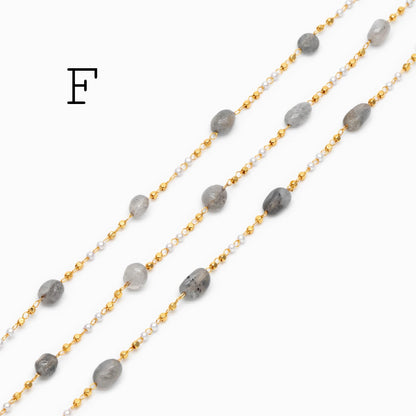 Gemstone Beaded Chain, 18K Gold plated Brass, Faux Pearl Bead Chain Wholesale (#LK-625)/ 1 Meter=3.3ft