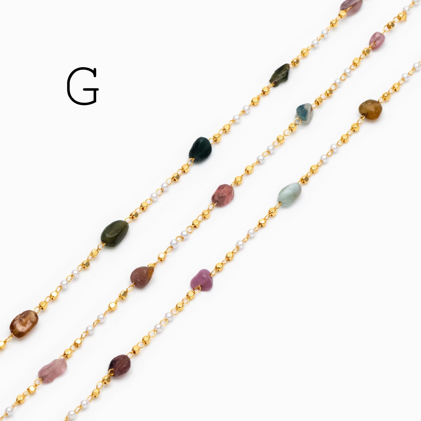 Gemstone Beaded Chain, 18K Gold plated Brass, Faux Pearl Bead Chain Wholesale (#LK-625)/ 1 Meter=3.3ft