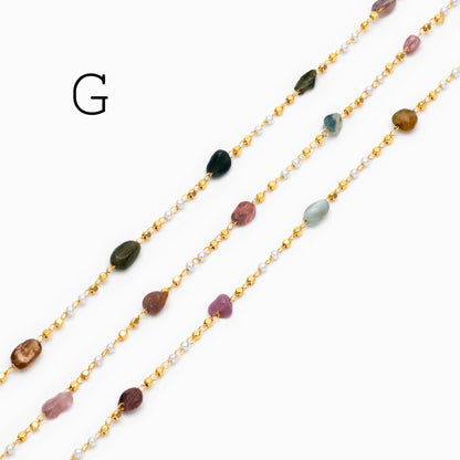 Gemstone Beaded Chain, 18K Gold plated Brass, Faux Pearl Bead Chain Wholesale (#LK-625)/ 1 Meter=3.3ft