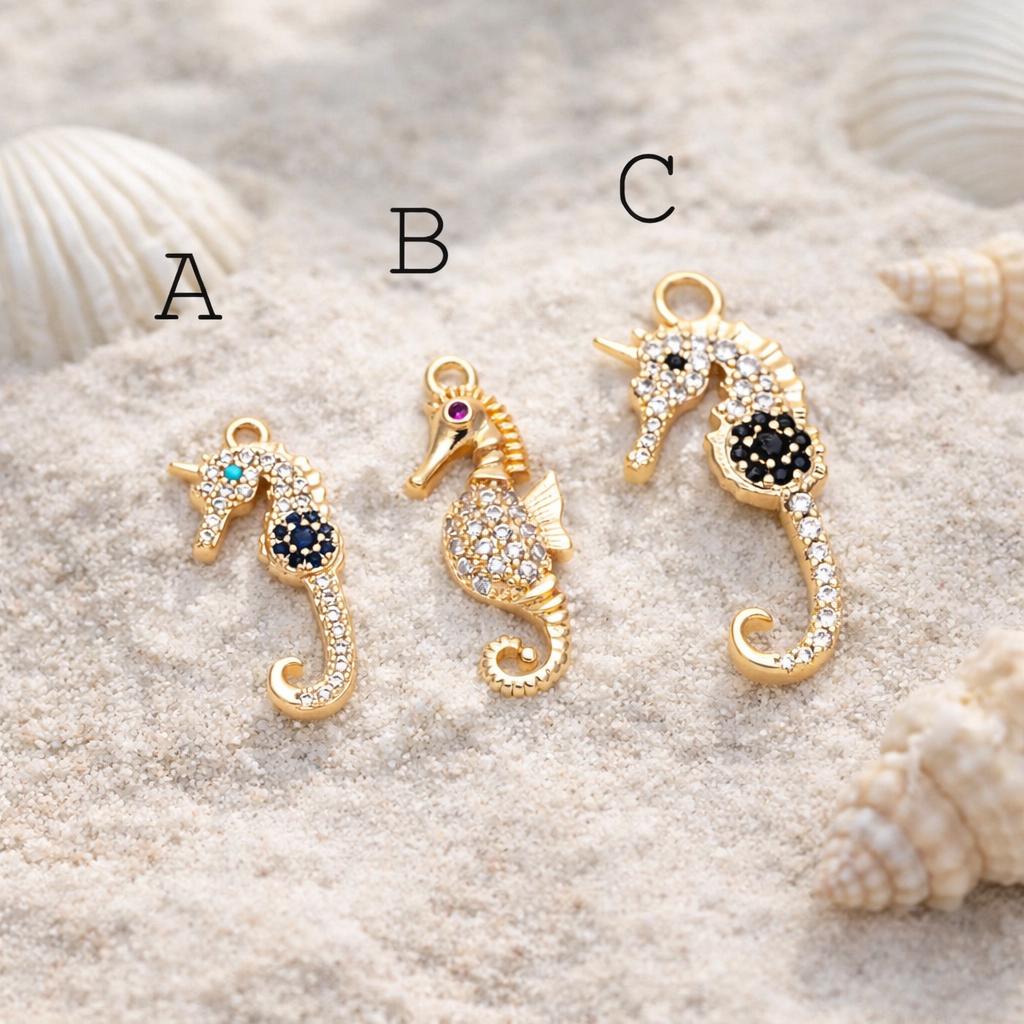 4pcs CZ Pave Seahorse Charm, Hippocampus Pendants for Necklace/ Earrings, DIY Supplies Wholesale (GB-2502)