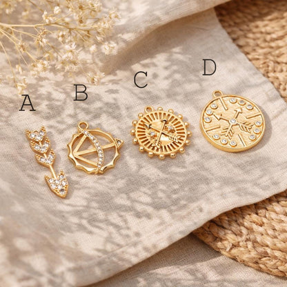 4pcs CZ pave Gold Arrow Charms, 18K Gold plated Brass, Dainty Arrow Pendant (GB-2466)