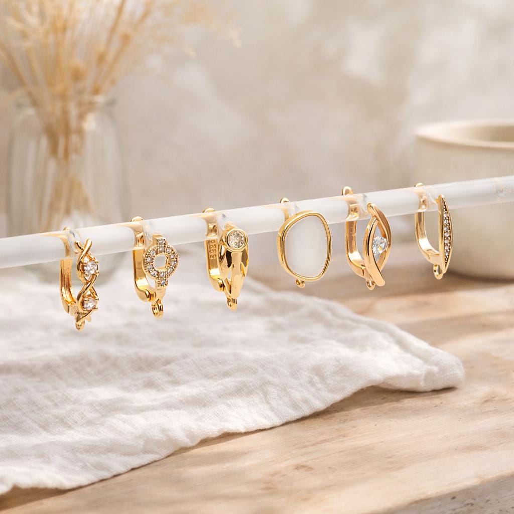 4pcs Gold Click-in Style Stud Earring, Leverback Earring with Loop, Earring Finding Wholesale (GB-3904)