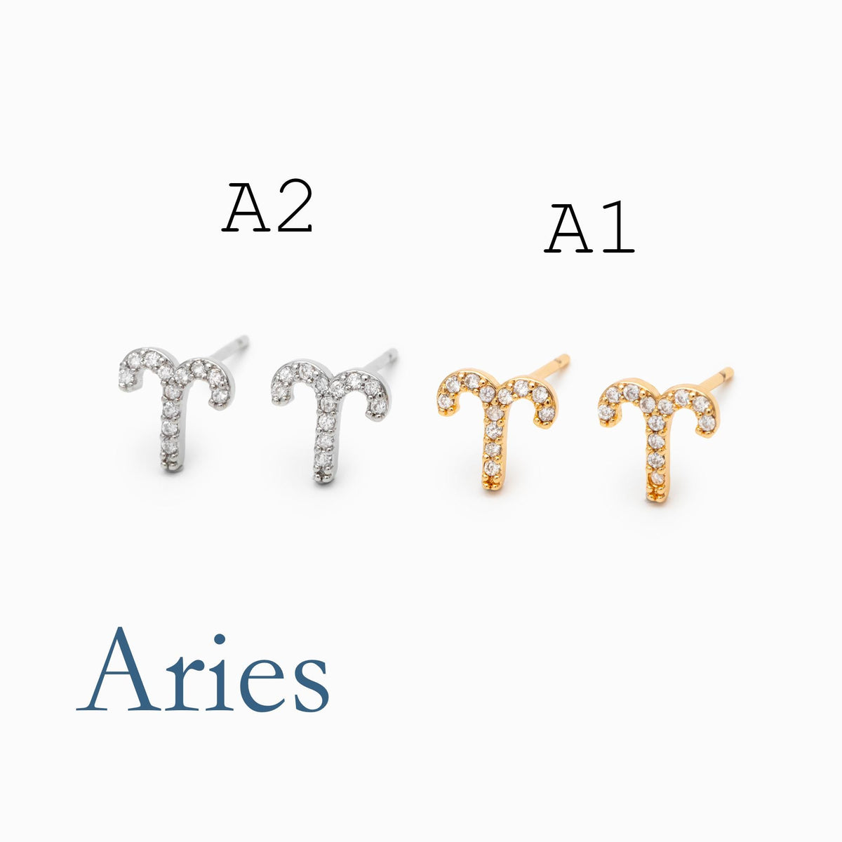 2pcs CZ pave Zodiac Constellation Stud Earrings, 18K Gold/ Rhodium plated Brass, Dainty Sign Earrings (GB-4768)