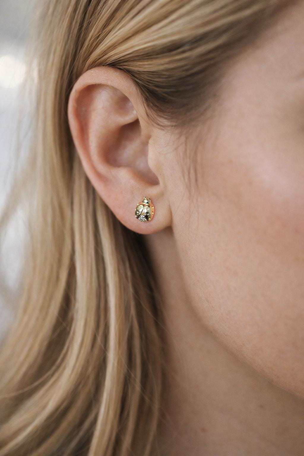 10pcs CZ Pave Flower/ Ladybug Earrings, Gold/ Rhodium plated Brass Dainty Stud Earrings (GB-4765)