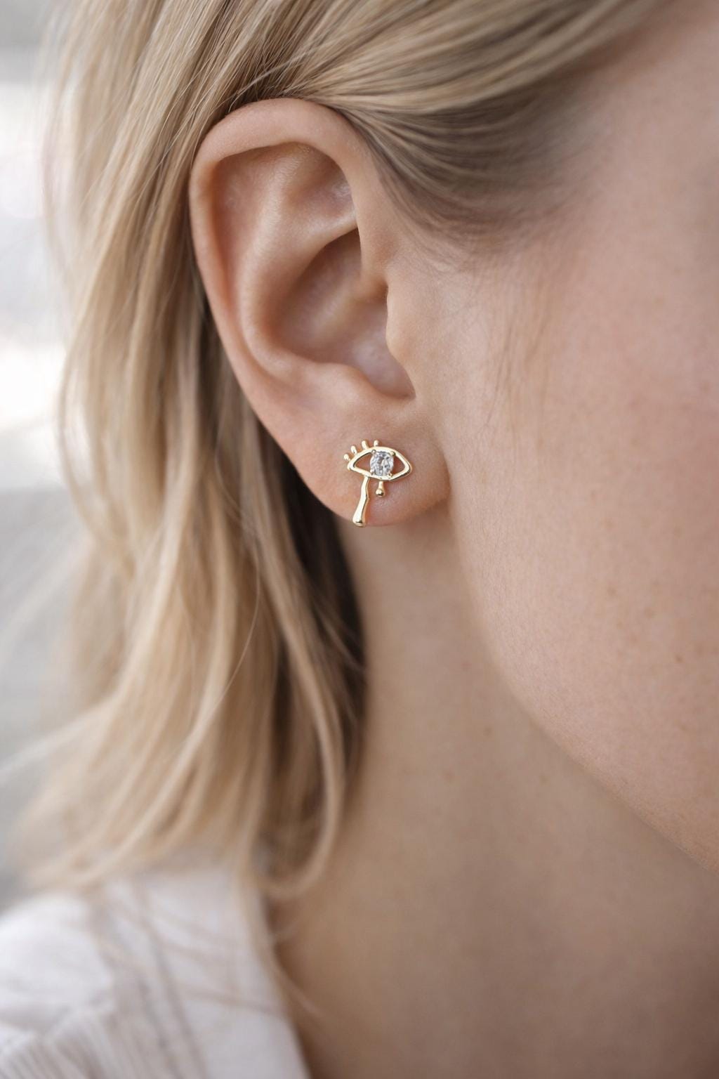 10pcs CZ Pave Gold/ Silver Heart Wing and Eye Earrings, 18K Gold/ Rhodium Plated Brass, Dainty Stud Earrings (GB-4766)