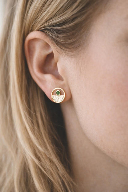 4pcs Gold Enamel Round Earrings 13mm, 18K Gold plated Brass, Geometric Stud Earrings (GB-4399)