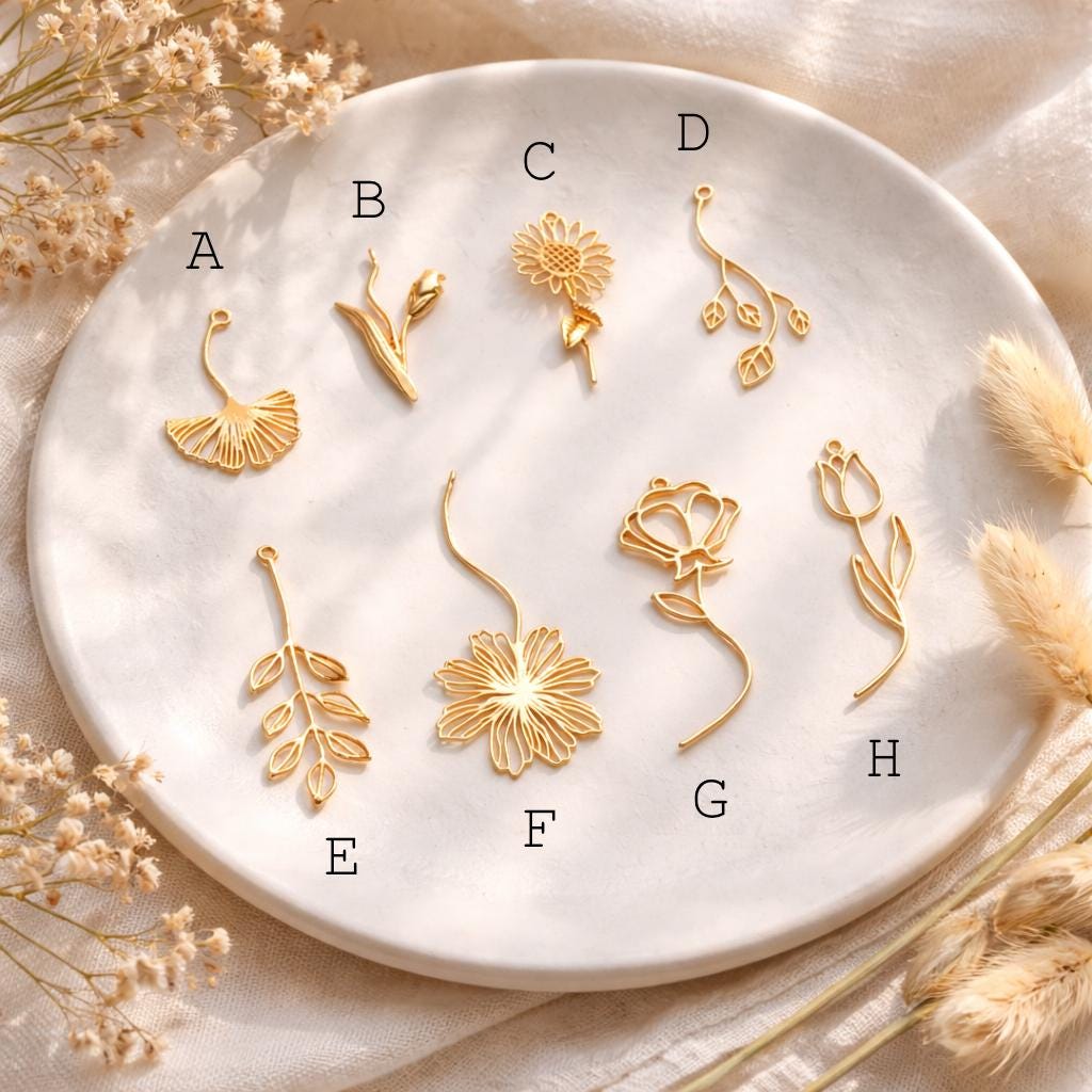10pcs Gold Flower Leaf Charms, 18K Gold plated Brass, Dainty Earring Pendants (GB-4425)