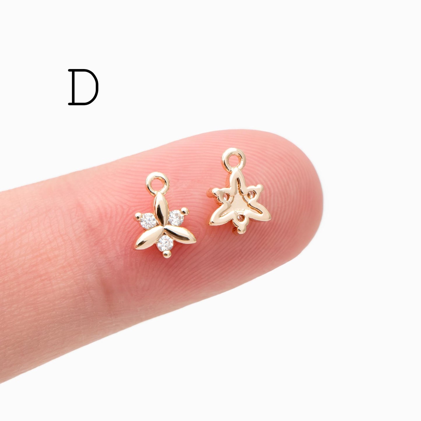10pcs Gold/ Silver Tone Flower Leaf Charms, 18K Real Gold/ Rhodium plated Brass, Tiny Floral Pendants (GB-1762)