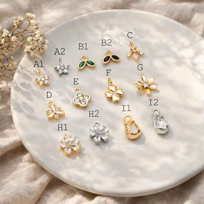 10pcs Gold/ Silver Tone Flower Leaf Charms, 18K Real Gold/ Rhodium plated Brass, Tiny Floral Pendants (GB-1762)