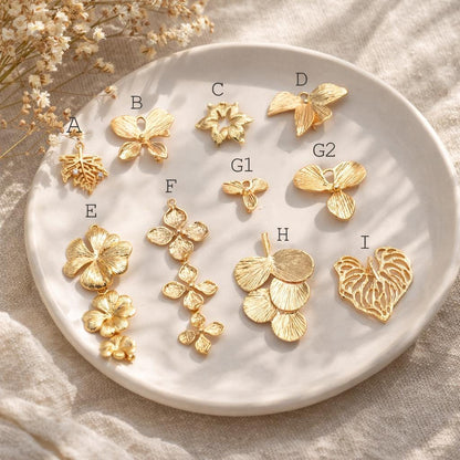 10pcs Gold Leaf Charm Connectors , Real Gold plated Brass, Leaf Pendant with Two Loops (GB-4391)
