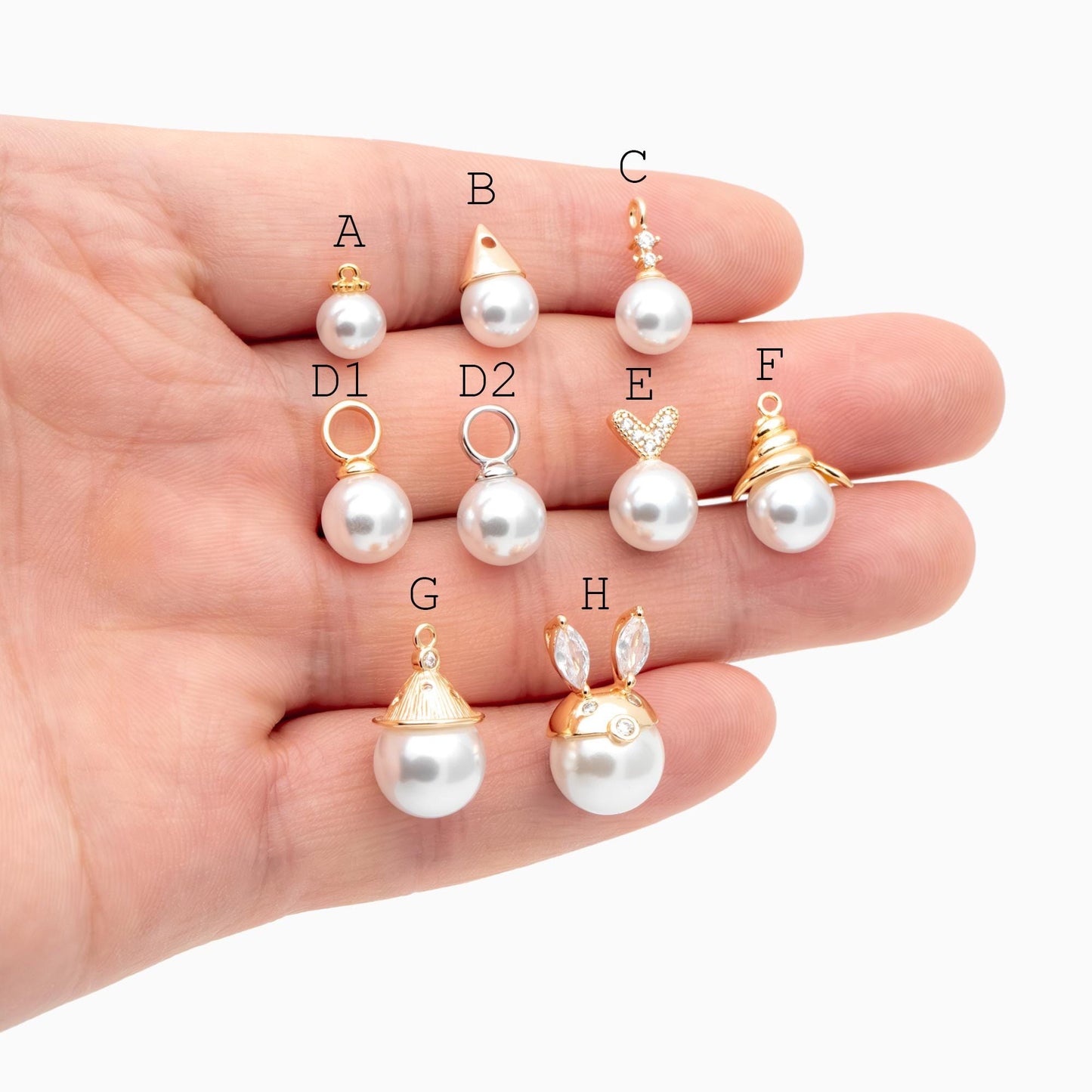 4pcs Gold Glass Pearl Charms,Dainty Earring/ Necklace Charms (GB-4773)