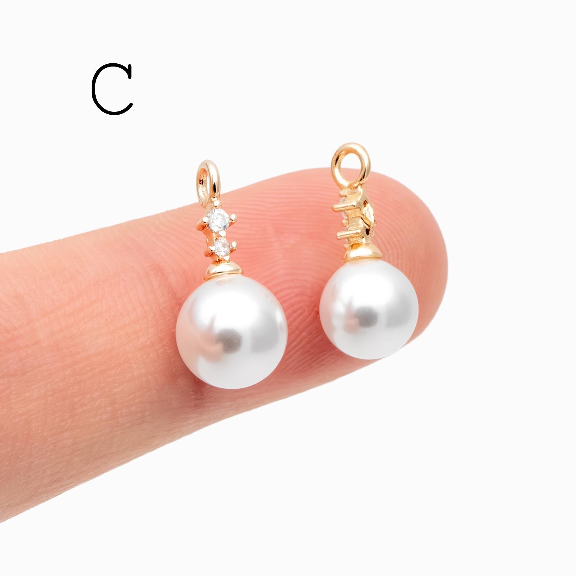 4pcs Gold Glass Pearl Charms,Dainty Earring/ Necklace Charms (GB-4773)