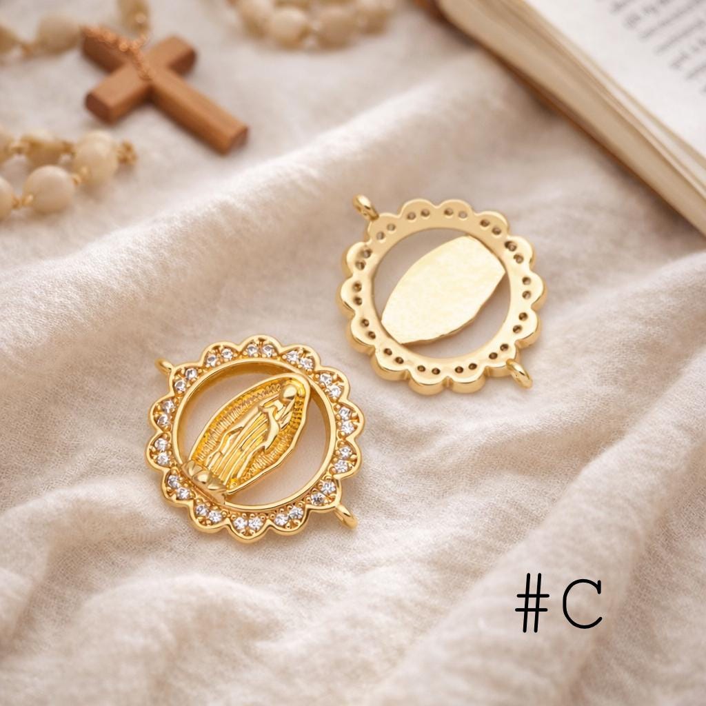 4pcs Gold Virgin Mother Mary Charm Connectors, Catholic Baptism Lady Guadalupe Charm, Medallion Religious Jewelry Craft (GB-4395)