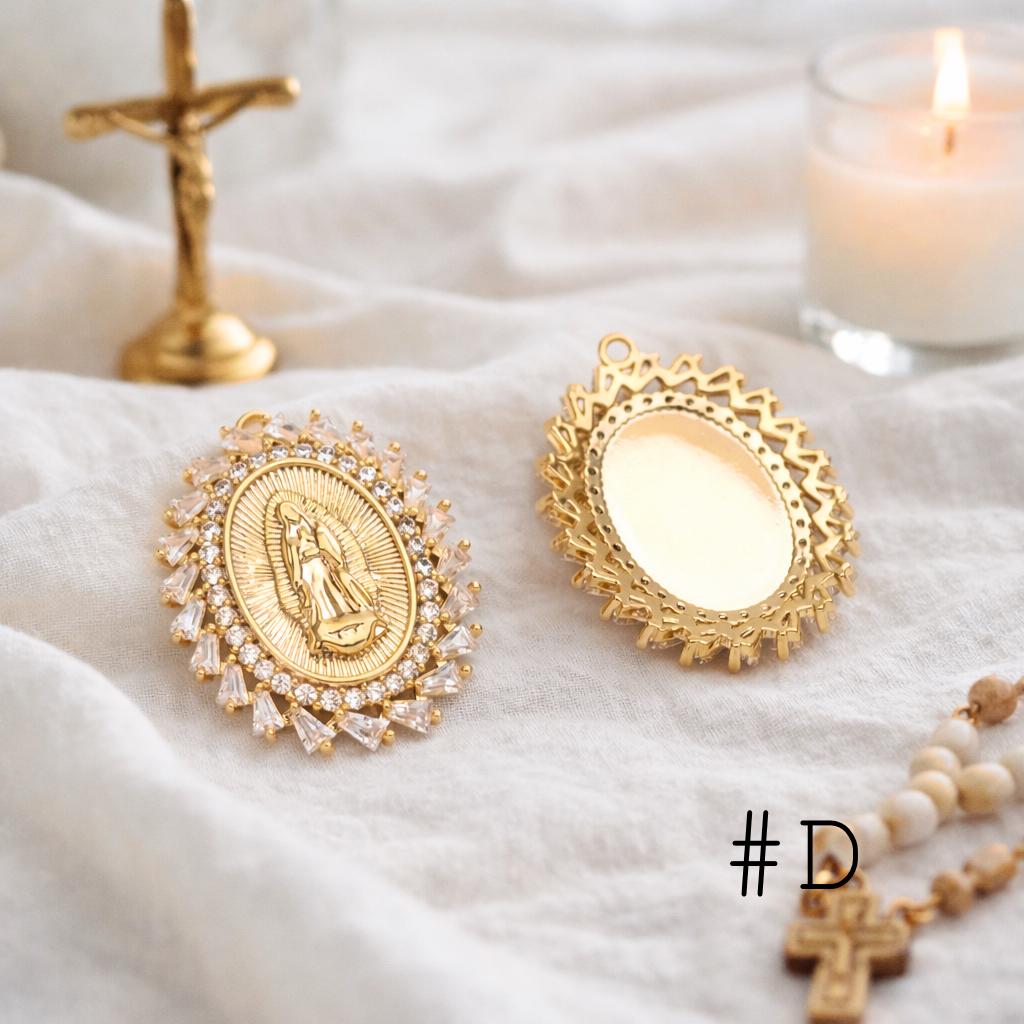4pcs Gold Virgin Mother Mary Charm Connectors, Catholic Baptism Lady Guadalupe Charm, Medallion Religious Jewelry Craft (GB-4395)