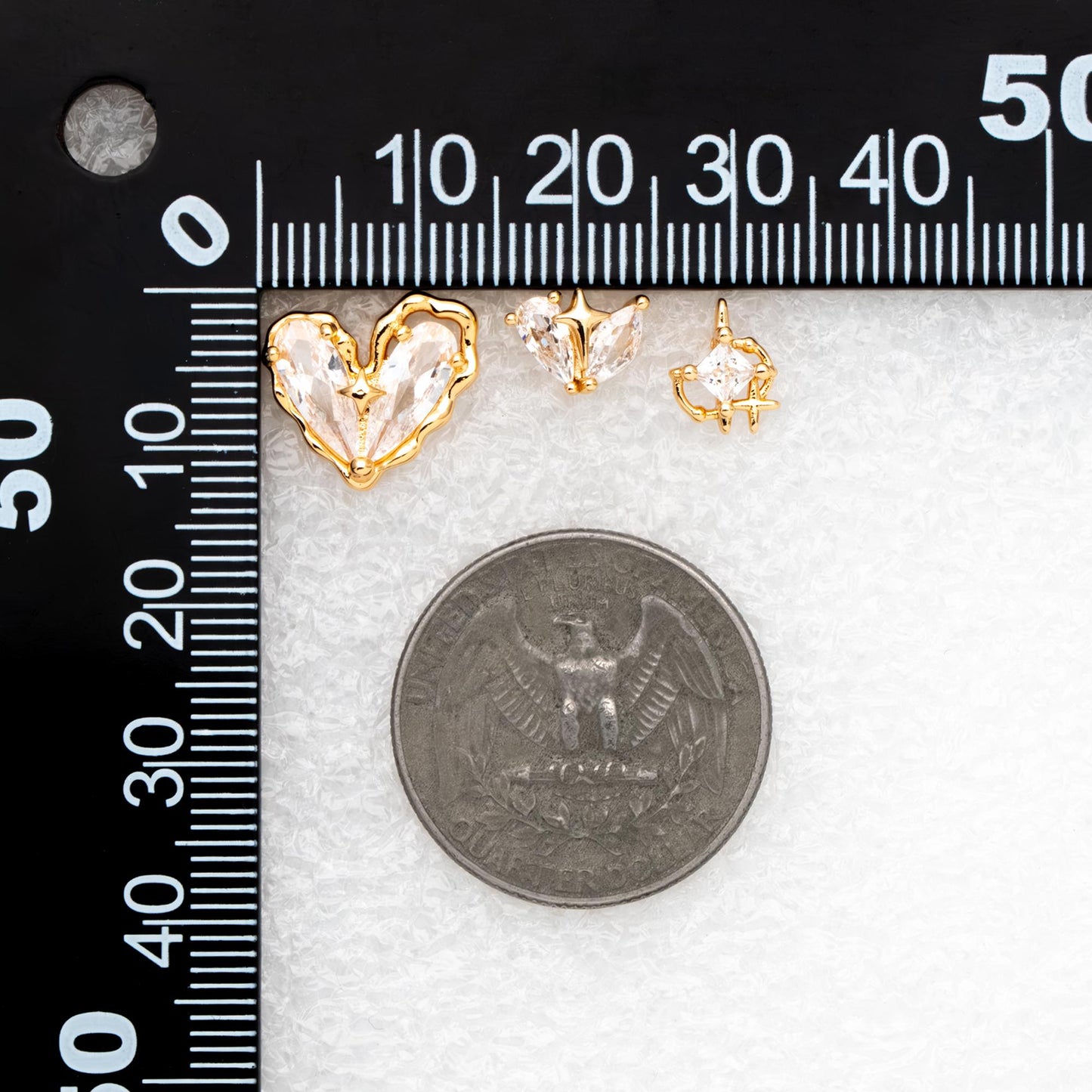 4pcs CZ Pave Heart Star Ear Posts, Gold/ Rhodium Plated Brass Stud Earrings, Jewelry Findings, Jewelry Making (GB-3571)
