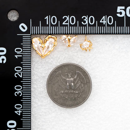 4pcs CZ Pave Heart Star Ear Posts, Gold/ Rhodium Plated Brass Stud Earrings, Jewelry Findings, Jewelry Making (GB-3571)
