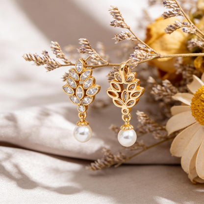 4pcs Gold Tone Floral Pendant with 6mm Glass Faux Pearl & Clear CZ Stones – DIY Jewelry Components, Bulk Pack (GB-1489)