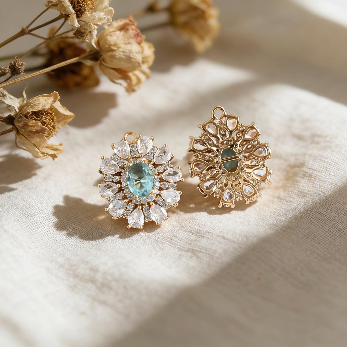 4pcs CZ Pave Gold Earring Charm, Cubic Drop Pendant, Cubic Charm, Bridal Earring, Wedding Jewelry, Wedding Earrings Charm (GB-3011)