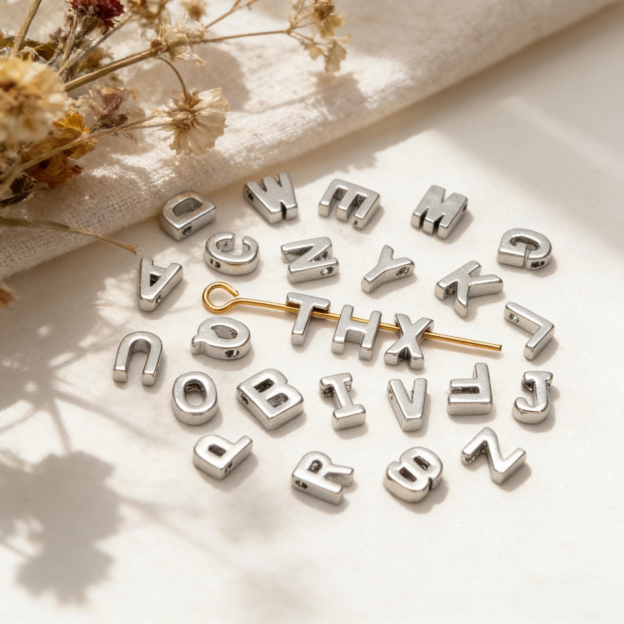 10pcs Gold and Silver Letter Beads for DIY Jewelry, Alphabet Charms for Necklaces and Bracelets (GB-1927)