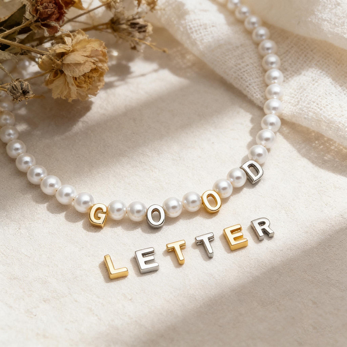 10pcs Gold and Silver Letter Beads for DIY Jewelry, Alphabet Charms for Necklaces and Bracelets (GB-1927)