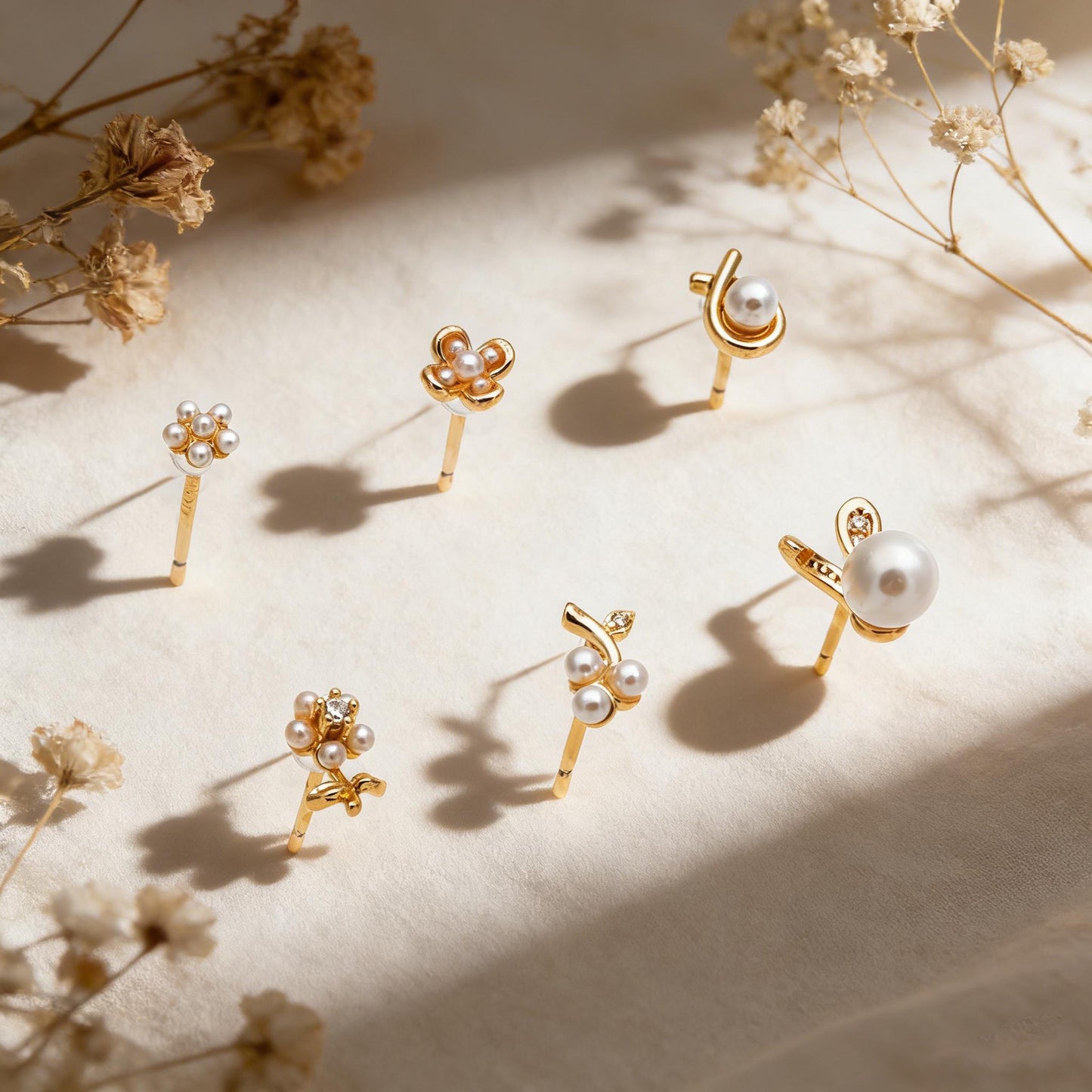 10pcs Gold/ Silver Faux Pearl Earrings, 18K Real Gold/ Rhodium Plated Brass, Dainty Stud Earring (#GB-4681)