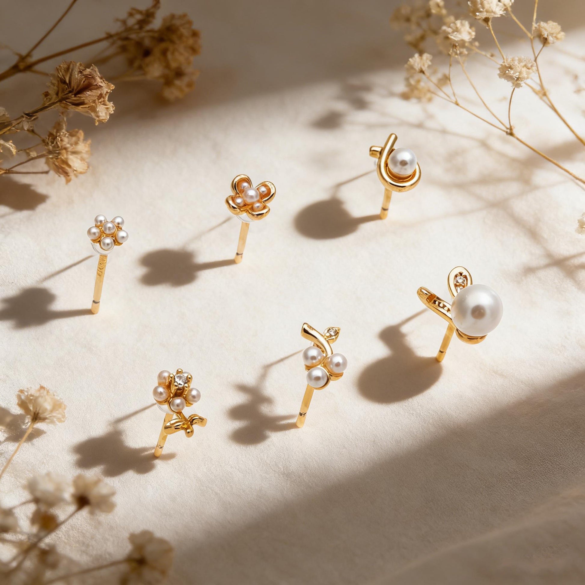 10pcs Gold/ Silver Faux Pearl Earrings, 18K Real Gold/ Rhodium Plated Brass, Dainty Stud Earring (#GB-4681)