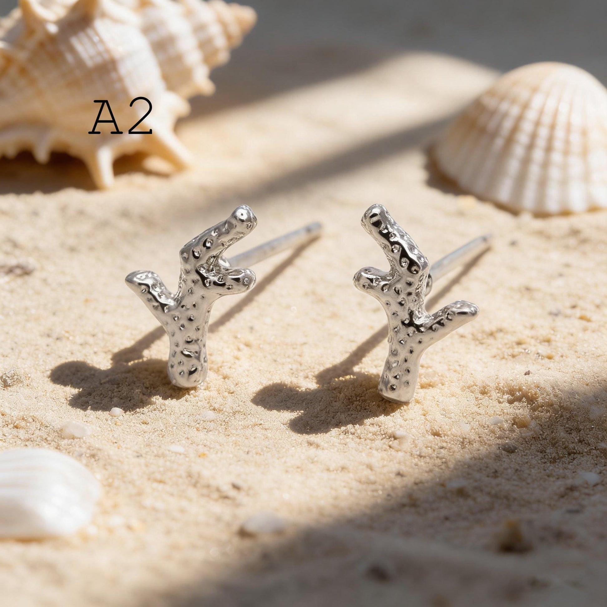 10pcs Gold/ Silver Coral Starfish Stud Earrings, Ocean Stud Earrings (#GB-4761)