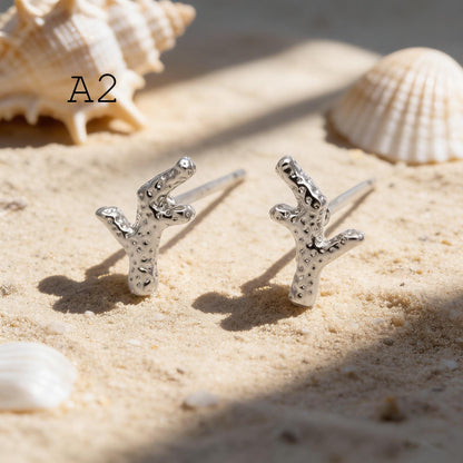 10pcs Gold/ Silver Coral Starfish Stud Earrings, Ocean Stud Earrings (#GB-4761)
