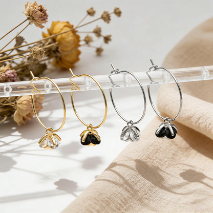 10pcs CZ Pave Flower Charms 8mm, Gold/ Silver tone Floral Pendants, Clear/ Black Cubic Zirconia (GB-343)