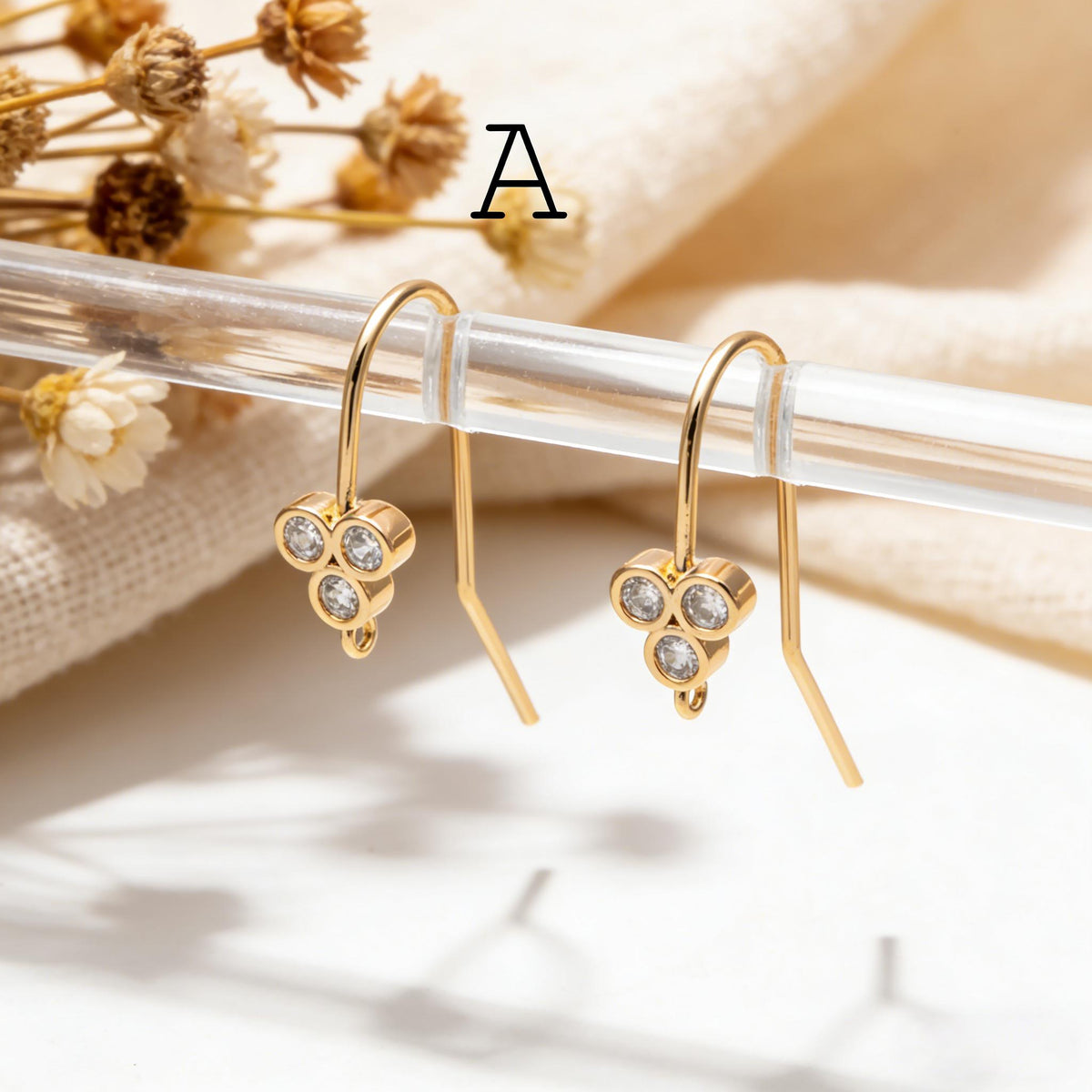 10pcs CZ Pave Earring Hooks with Loop, 18K Real Gold Plated Brass, Geometric Earwires (GB-1125)
