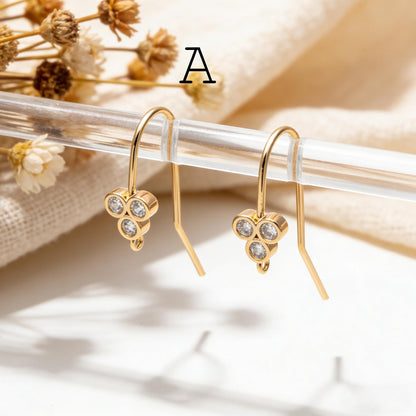 10pcs CZ Pave Earring Hooks with Loop, 18K Real Gold Plated Brass, Geometric Earwires (GB-1125)