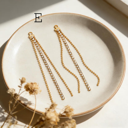 4pcs Gold/ Silver Chain Tassel Charms, CZ Pave Taseel, 18K Gold/ Rhodium plated Chain Pendants (GB-1234)