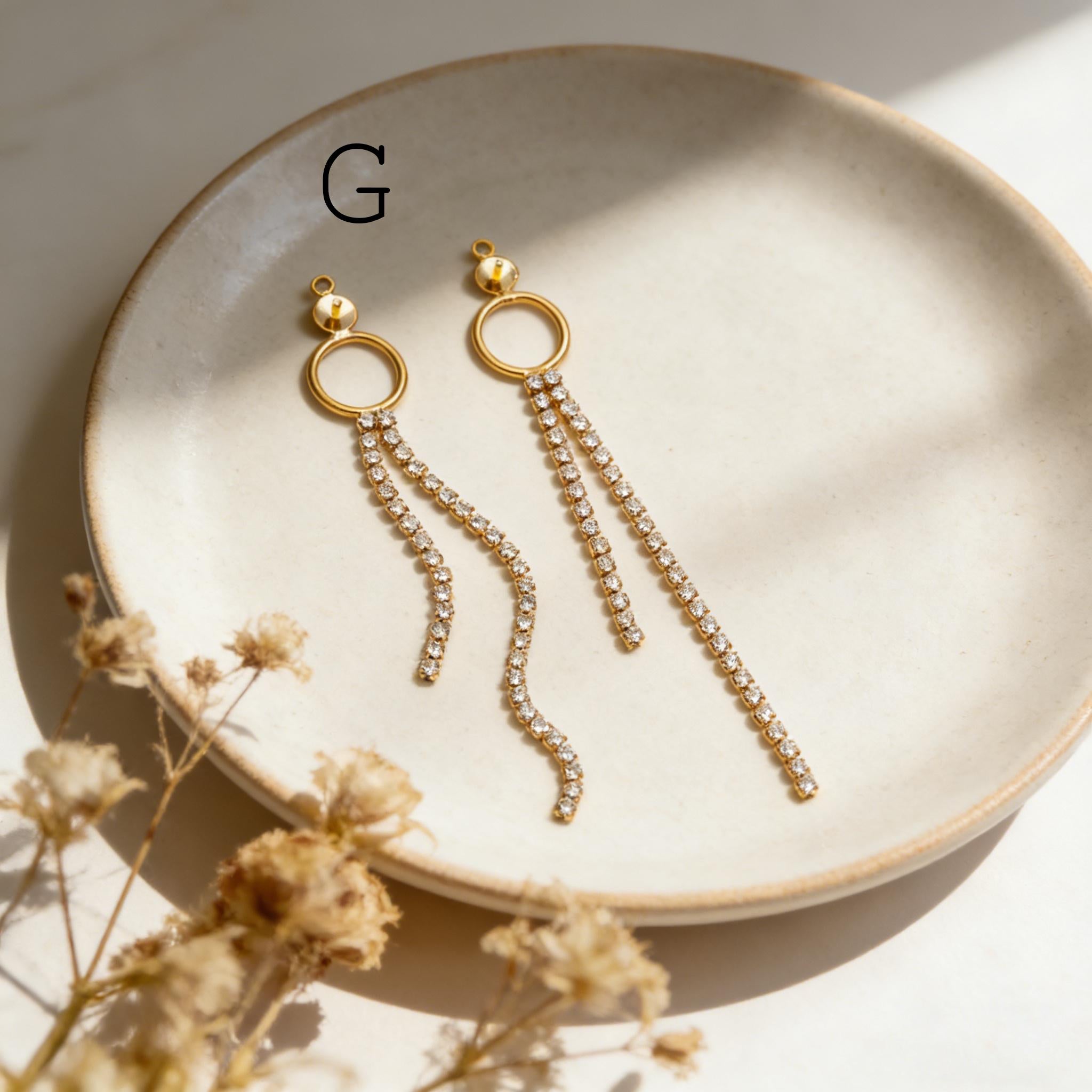 4pcs Gold/ Silver Chain Tassel Charms, CZ Pave Taseel, 18K Gold/ Rhodium plated Chain Pendants (GB-1234)