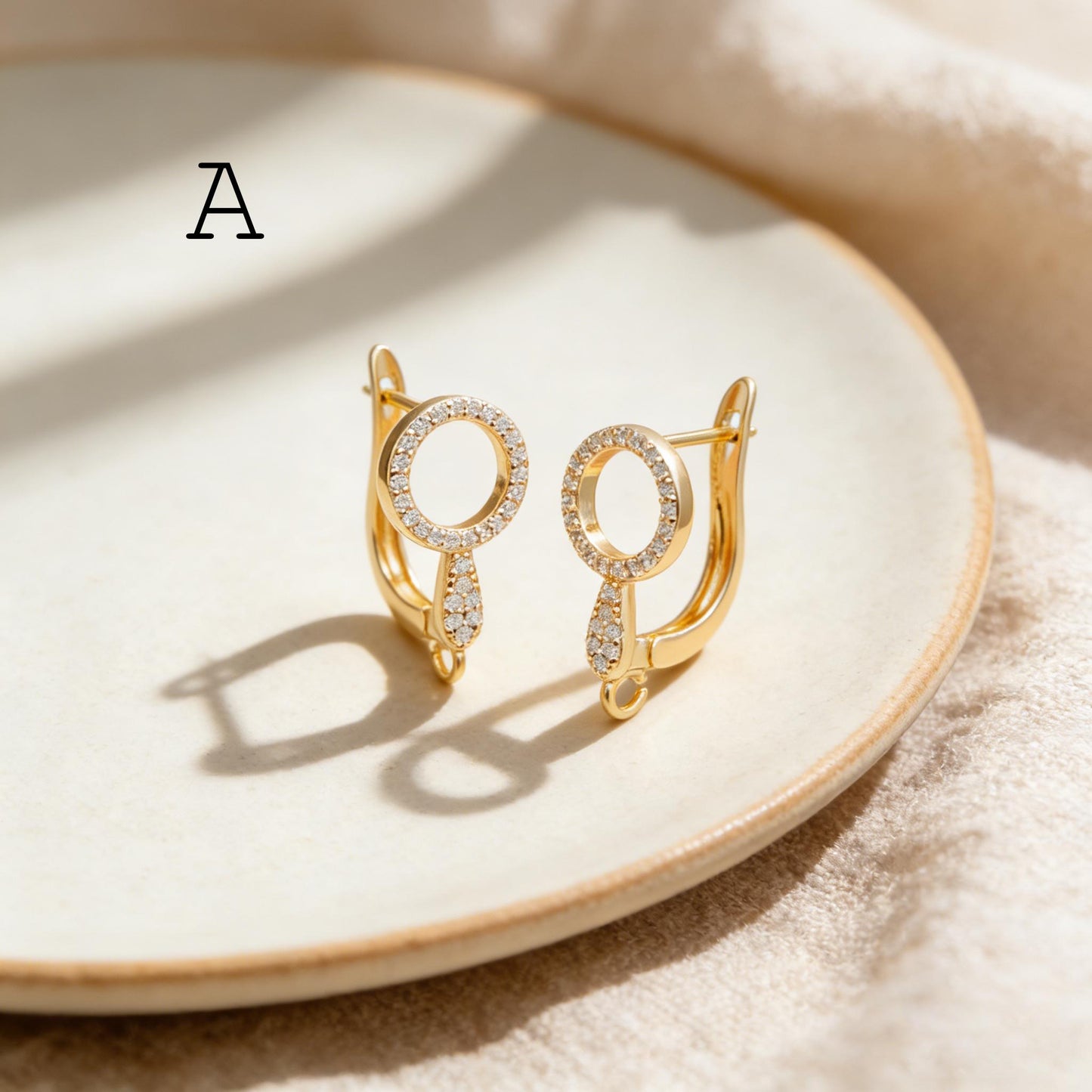 4pcs CZ Pave Gold Click-in Style Leverback Earring, Gold Plated Brass Earring Findings (GB-3002)