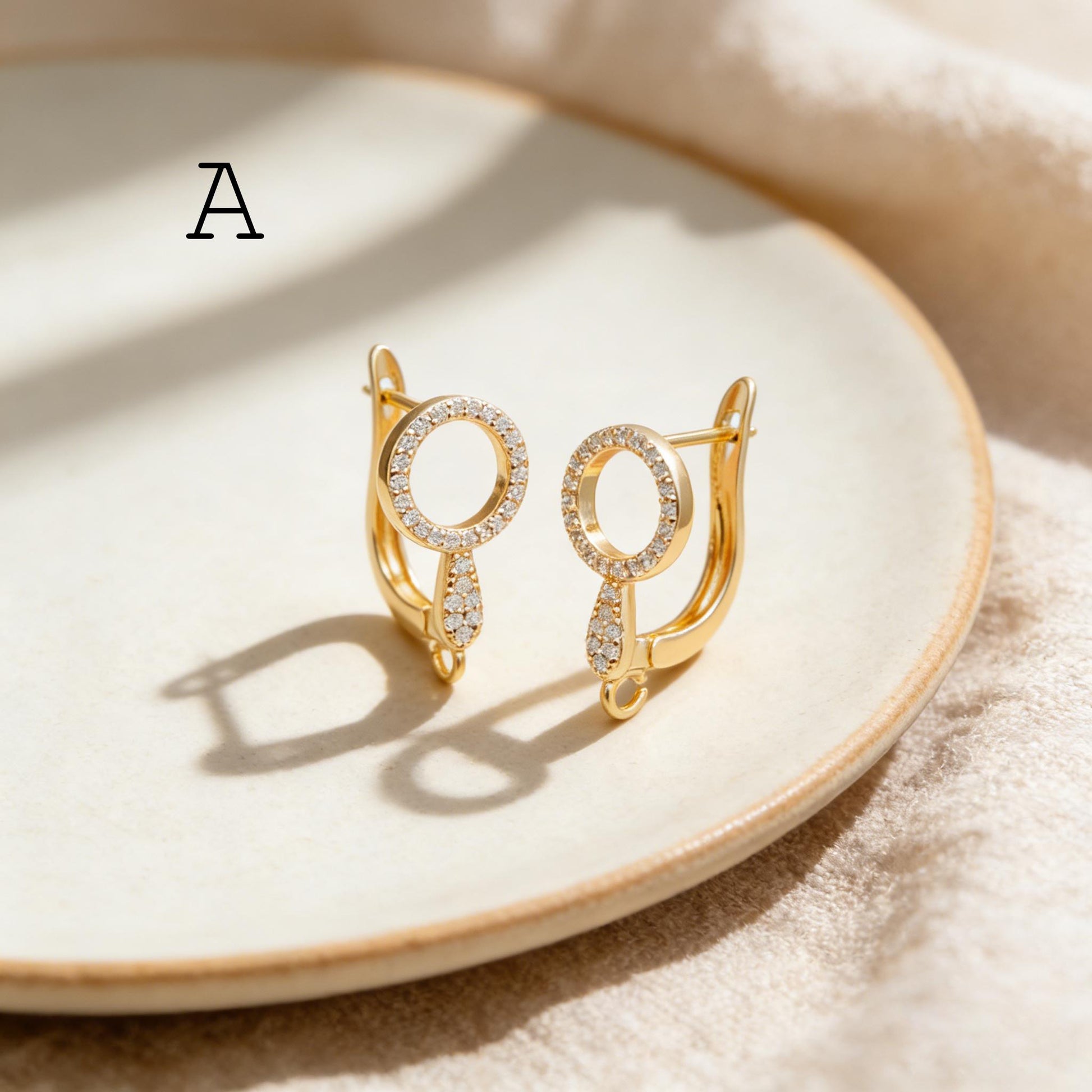 4pcs CZ Pave Gold Click-in Style Leverback Earring, Gold Plated Brass Earring Findings (GB-3002)