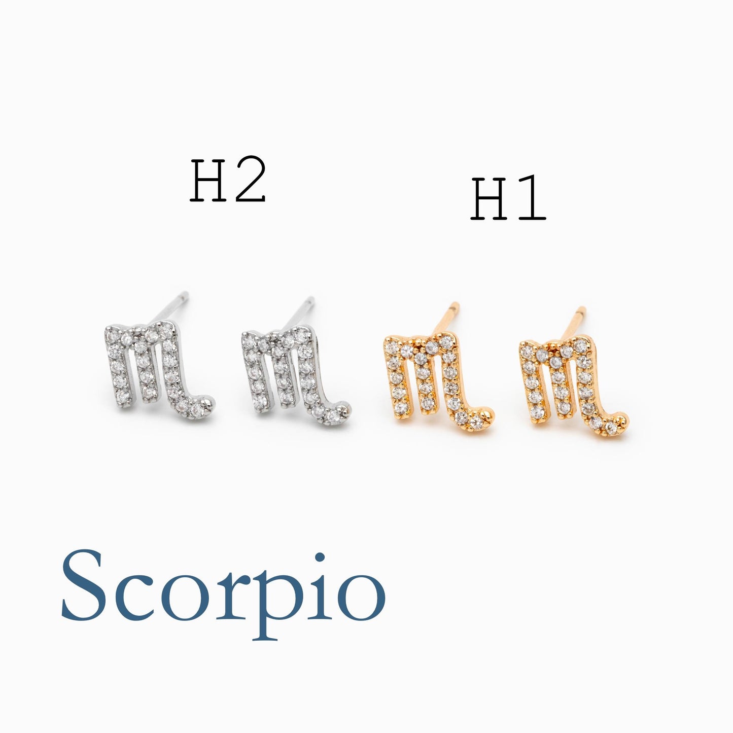 2pcs CZ pave Zodiac Constellation Stud Earrings, 18K Gold/ Rhodium plated Brass, Dainty Sign Earrings (GB-4768)