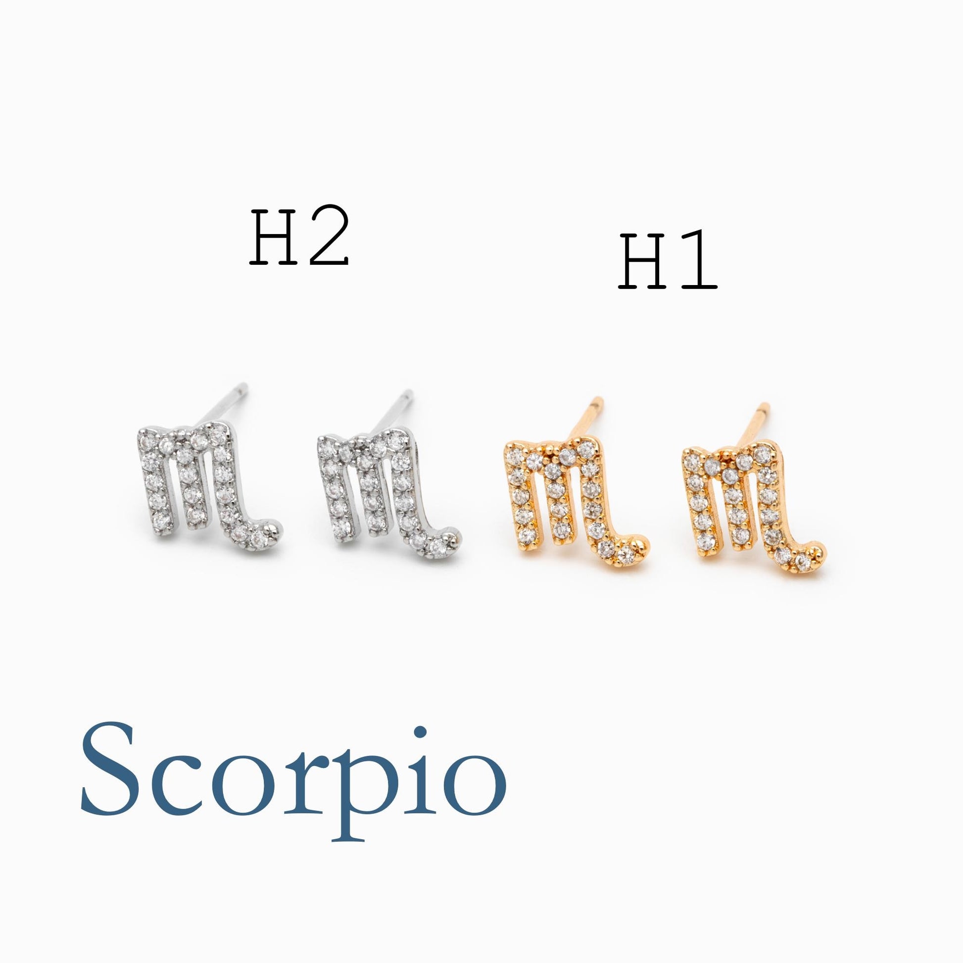 2pcs CZ pave Zodiac Constellation Stud Earrings, 18K Gold/ Rhodium plated Brass, Dainty Sign Earrings (GB-4768)