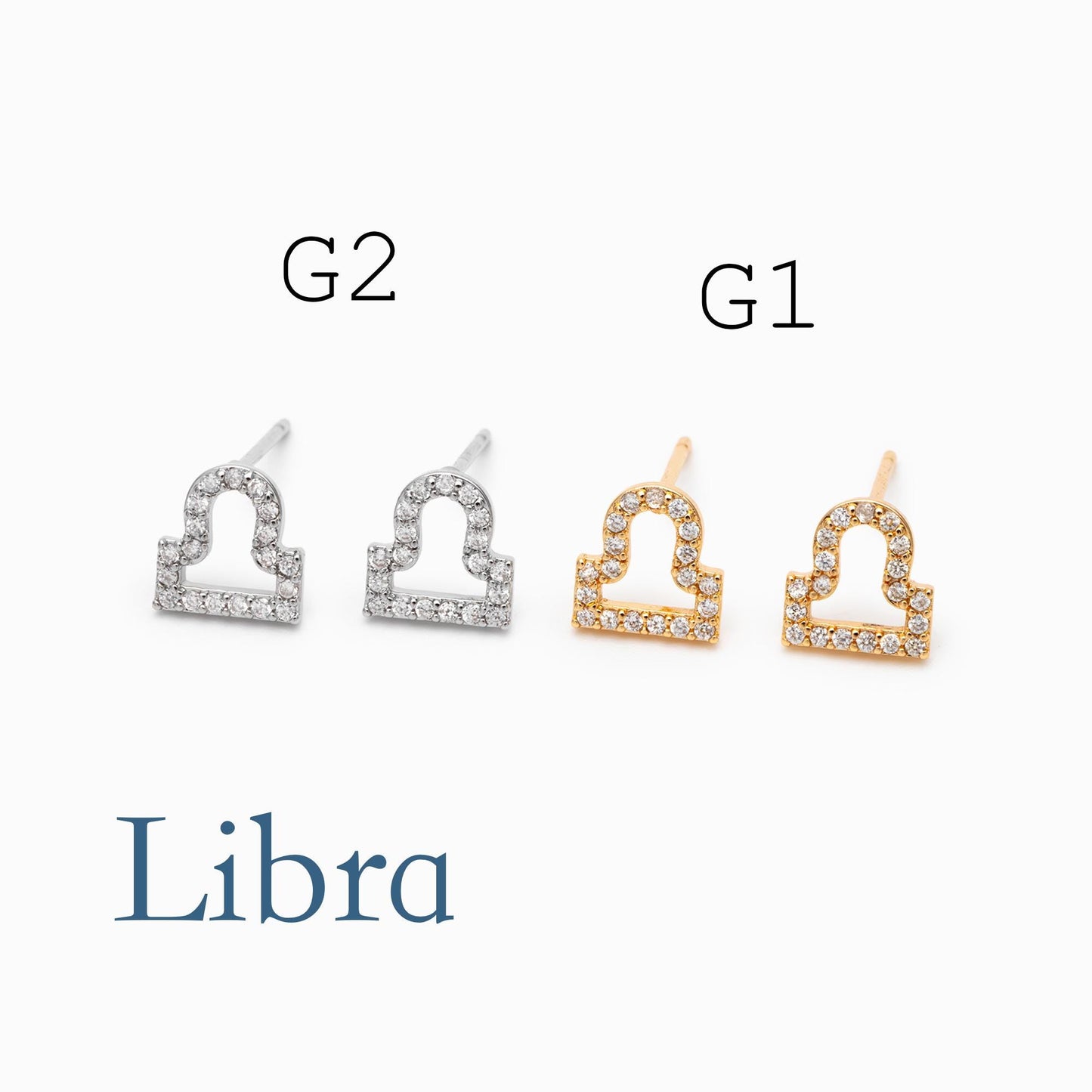 2pcs CZ paved Zodiac Constellation Stud Earrings, 18K Real Gold/ Rhodium plated Brass, Dainty Zodiac Sign Earrings(GB-4768)