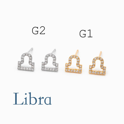 2pcs CZ pave Zodiac Constellation Stud Earrings, 18K Gold/ Rhodium plated Brass, Dainty Sign Earrings (GB-4768)